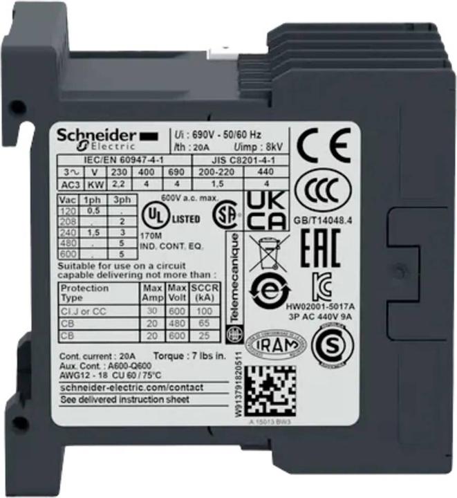 Actual product image Schneider Electric Power contactor 230VAC 4kW 9A
