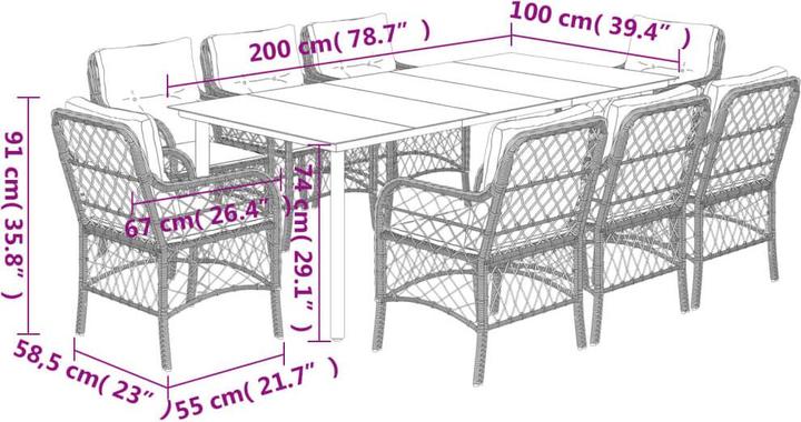 Immagine prodotto VidaXL Set da salotto da giardino da 10 pezzi con cuscini (200 cm)