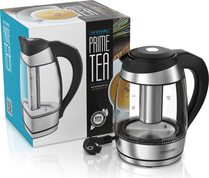 Actual product image Arendo Wasserkocher 1,8 L aus Glas & Edelstahl mit Temperatureinstellung & Teesieb, Teekocher 2200 W (1.80 l)
