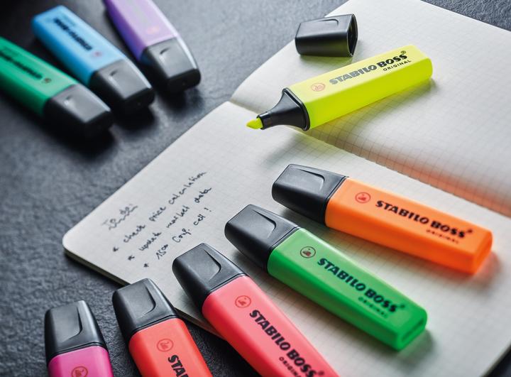 Produktbild STABILO BOSS ORIGINAL Textmarker (Orange, Gelb, Blau, Grün, 5 mm, 4 x)