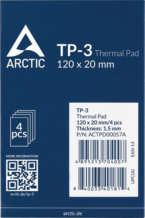 Image du produit Arctic TP-3 (120x20mm, t:1.5mm) Pack de 4pcs (1.50 mm)