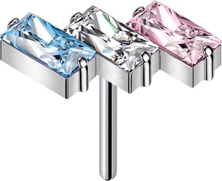 Produktbild Star Piercing Threadless drei rechtecke silber Kristalle farbig (Titan G23, ohne Messing)