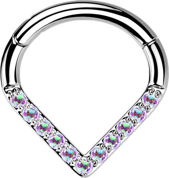 Star Piercing Micro Segmentring klappbar Winkel silber Kristalle multicolor (Titan G23, ohne Messing)