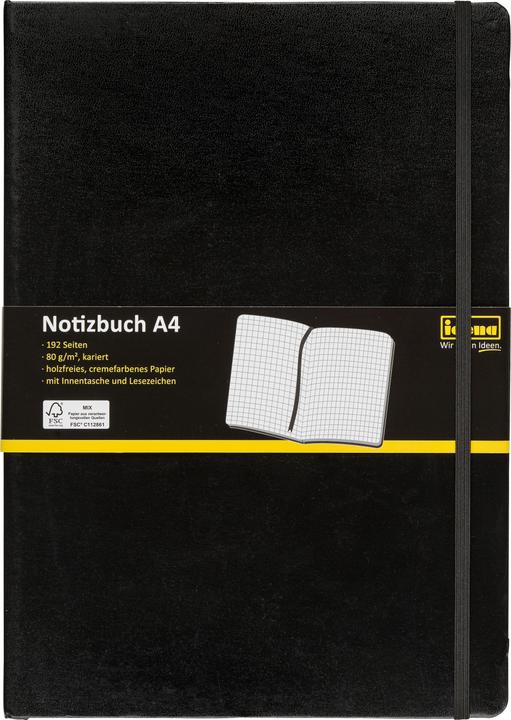 Produktbild Idena Notizbuch A4 kariert schwarz FSC-Mix (A4, Kariert, Harter Einband)