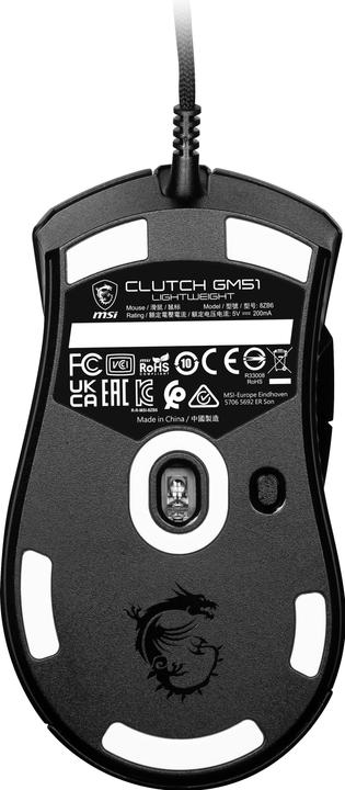 Actual product image MSI CLUTCH GM51 LIGHTWEIGHT mouse Right-hand USB Type-A Optical 26000 DPI (Cable)
