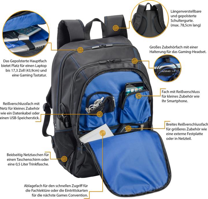 Immagine prodotto Pedea Zaino 43,9cm 17,3inch nero/blu Scomparto per laptop: 43,5 x 32,5 x 6cm L x L x H Scomparto per