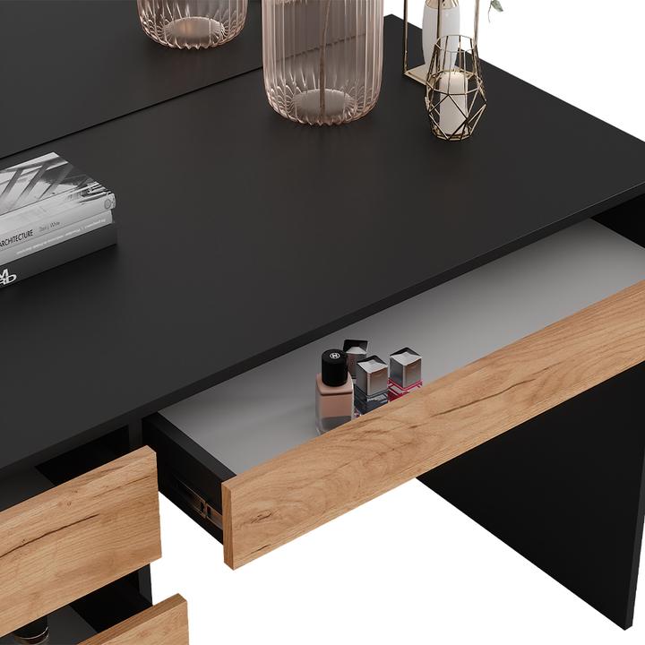 Image du produit Vicco Coiffeuse Sherry, Anthracite/chêne doré, 120 x 75 cm avec miroir LED et tabouret (120 x 75 x 55 cm)
