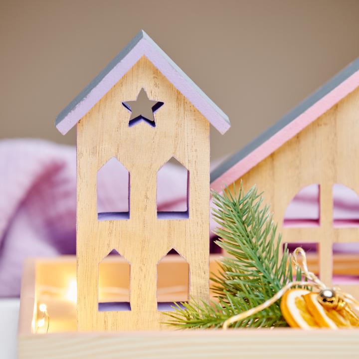 Produktbild VBS Häuser-Silhouetten mit Fenster "Weihnacht", 3er-Set, MDF-Holz