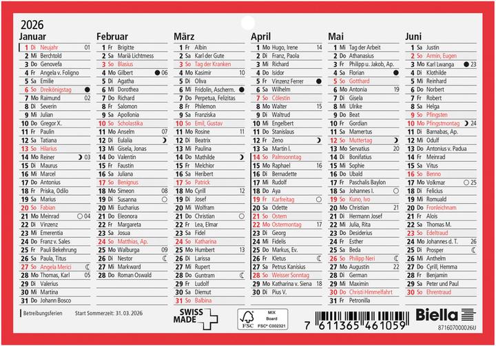 Actual product image Biella Blackboard calendar (A5, No binding, French)