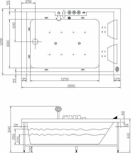 Actual product image PureHaven Whirlpool 180x120 cm Heating Cleaning programme & light therapy Bluetooth-enabled waterfall
