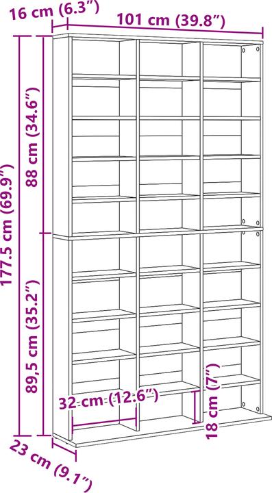 Produktbild VidaXL CD-Regal Schwarz Eiche 101x23x177,5 cm Holzwerkstoff