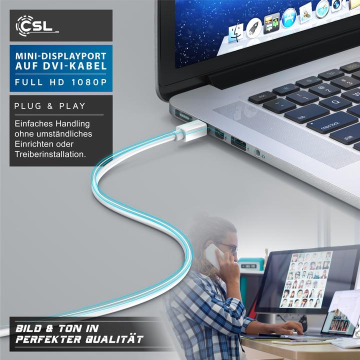 Actual product image CSL Mini DisplayPort to DVI Video Cable, miniDP Monitor Adapter Cable, for Apple, PC's & Notebooks (5 m, DisplayPort, DVI)