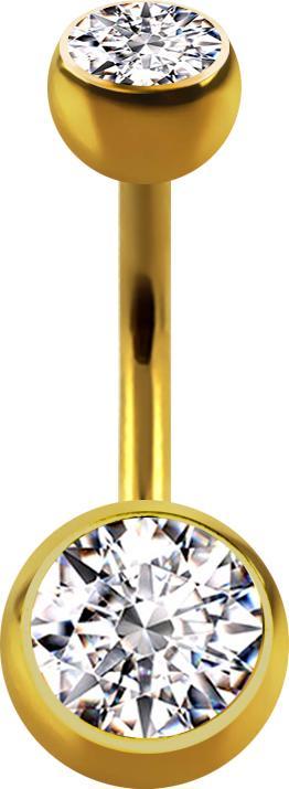 Produktbild Star Piercing Banane vergoldet mit zwei Kugeln Kristall silber (Chirurgenstahl 316L)