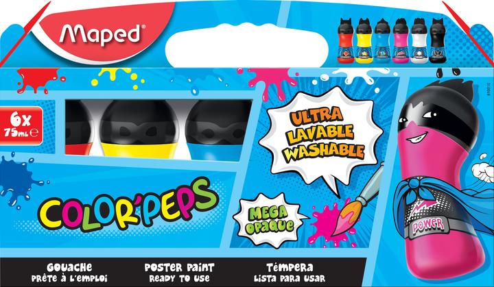 Actual product image Maped COLOR'PEPS gouache paint, in bottle, 6-pack cardboard box (Basic colours, 75 ml)