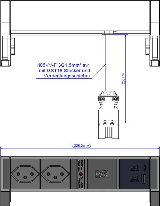 Produktbild Bachmann Desk 2 (2 x, USB-A, USB-C, Typ 13, 0.20 m)