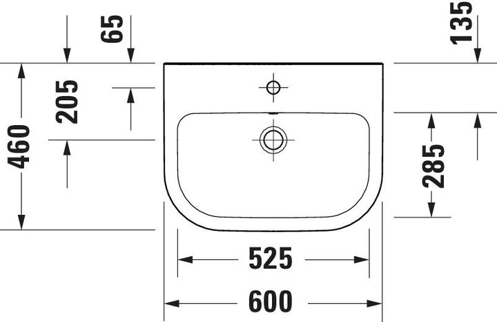 Produktbild Duravit D-Code Waschtisch, mit Hahnloch, mit Überlauf, 600x460x165mm, Weiss Hochglanz (460 mm, 600 mm)