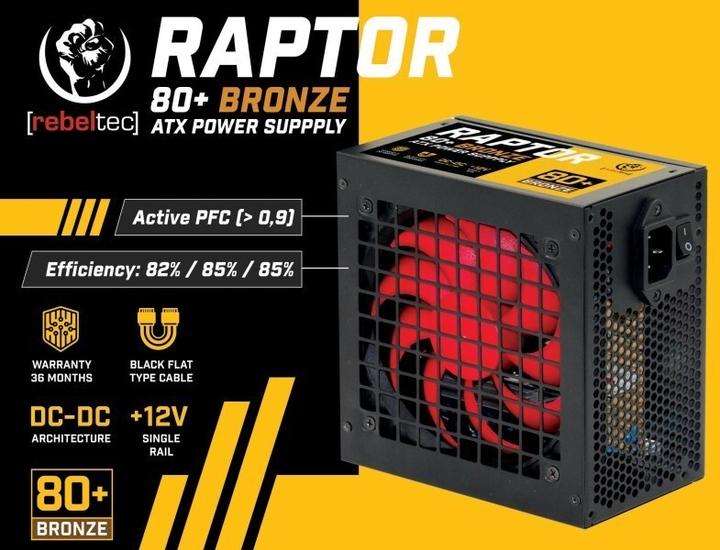 Produktbild Rebeltec ATX Netzteil RAPTOR 600W BRONZE 80+ Single Rail DC-DC (600 W)