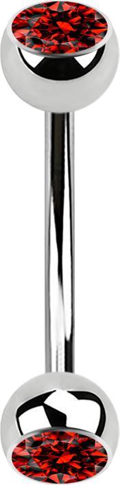 Actual product image Star Piercing Micro banana silver with two red crystal balls (Surgical steel 316L, without brass)