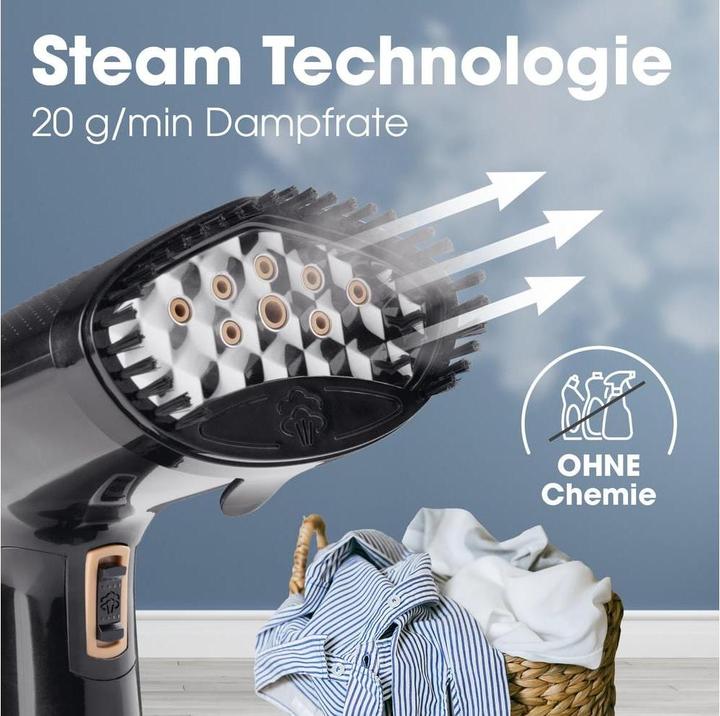 Actual product image CleanMaxx Dampfbürste 2-in-1 – 1600W schwarz 165 ml Tank (1600 W, 20 g/min)