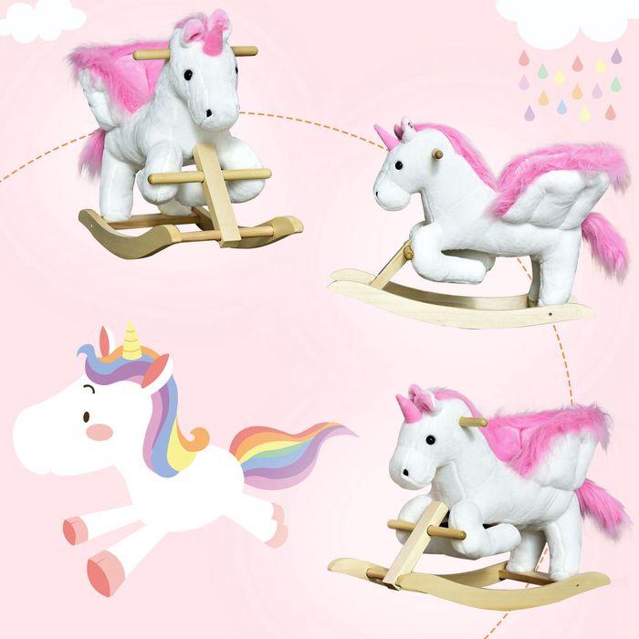 Immagine prodotto Swisshandel24 Cavallo a dondolo Animale a dondolo per bambini Rosa+Bianco 65 x 32 x 55 cm