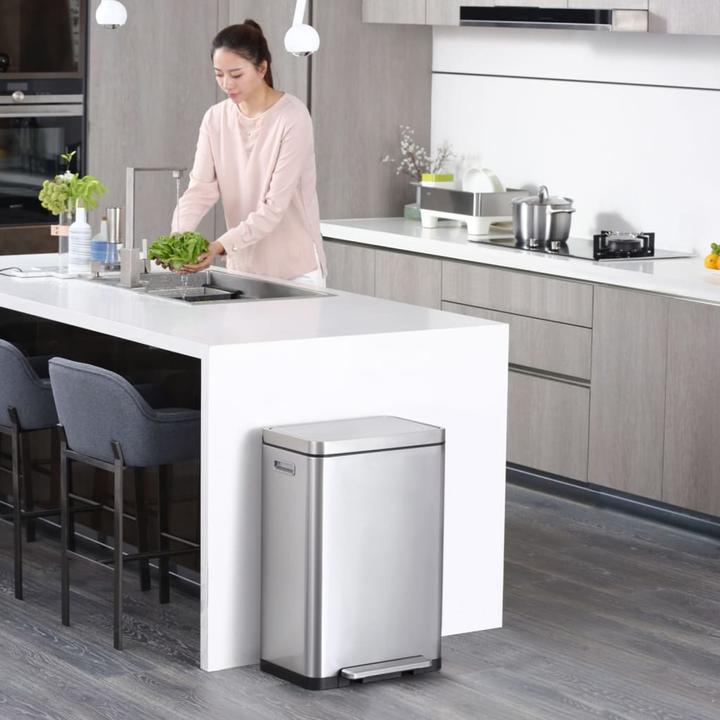 Produktbild EKO Treteimer X-Cube Tretmülleimer rechteckig Edelstahl 45 L mit extra breitem Pedal, gedämpftem De (45 l)