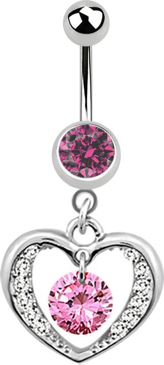 Image du produit Star Piercing Banane argentée avec coeur en cristal rose (Acier chirurgical 316L, sans laiton)