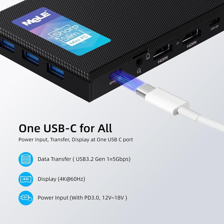 Actual product image Mele Quieter3C Mini-PC mit Windows 11 Pro (Intel Celeron N5105, 8 GB, 265 GB)