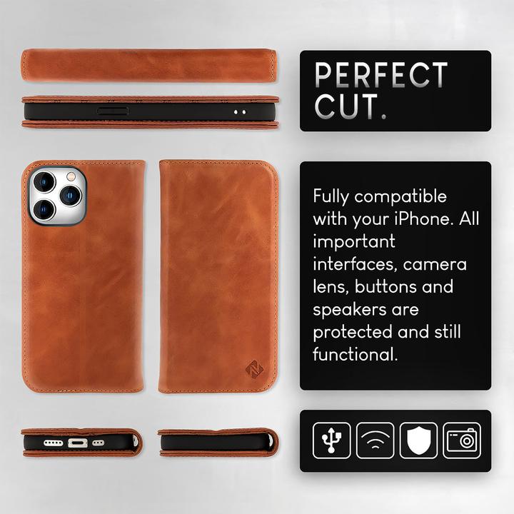 Produktbild Nalia Echt Leder Flip Case Hülle mit Magnetverschluss (Apple iPhone 15 Pro Max)