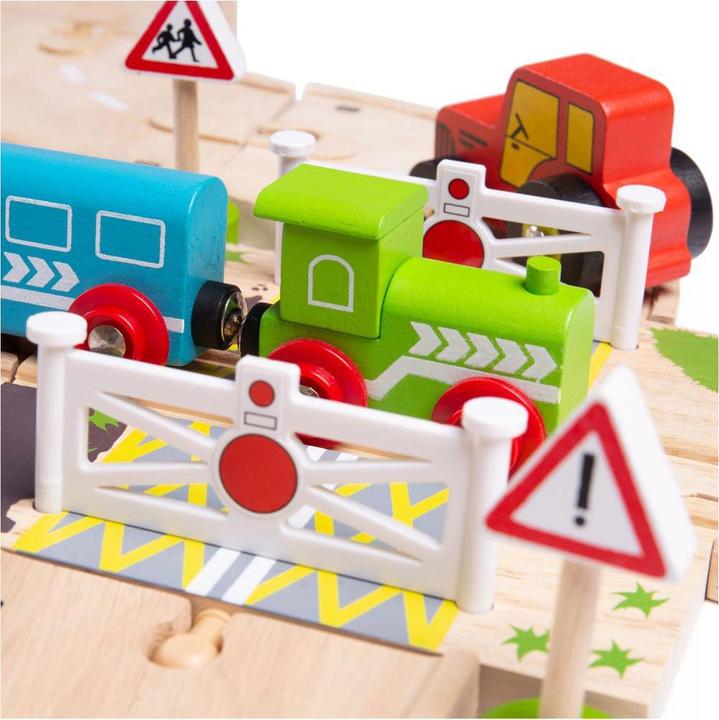 Productafbeelding Bigjigs Houten wegen- en spoorwegset Platteland, 80 st.