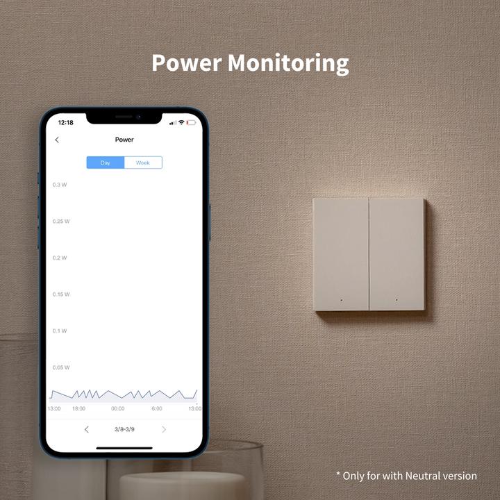 Actual product image Aqara Smart Wall Switch H1 White No Neutral, Double Rocker (Zigbee)