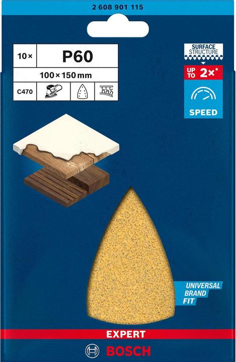 Produktbild Bosch Professional Zubehör EXPERT C470 Schleifpapier mit 7 Löchern für Multischleifer, 100 x 150 mm, G 60, 10-tlg. (60)