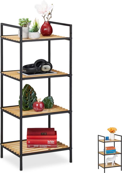 Actual product image Relaxdays Standing Shelf Unit, Bamboo & Metal (39 x 32.5 x 95 cm)