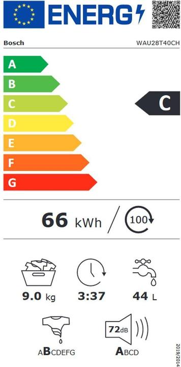 Energie-Label Bosch Hausgeräte Serie6 WAU28T40CH (9 kg, Links)