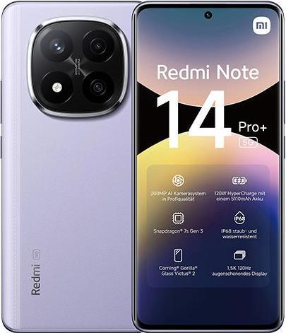 Produktbild Xiaomi Redmi Note 14 Pro+ 5G (512 GB, Lavender Purple, 6.67", Dual SIM, 200 Mpx, 5G)