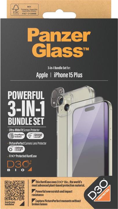 Immagine prodotto PanzerGlass Pacchetto 3-in-1 (1 Pezzo/i, Apple iPhone 15 Plus)