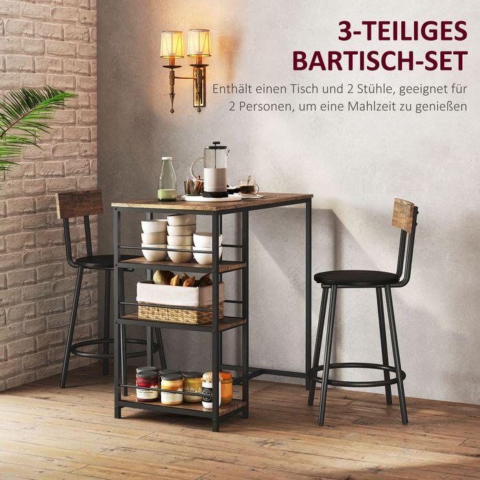 Immagine prodotto Swisshandel24 Bartisch mit Barhocker Set, 3-tlg. Bartisch-Set mit Küchentisch, 2 Barstühlen