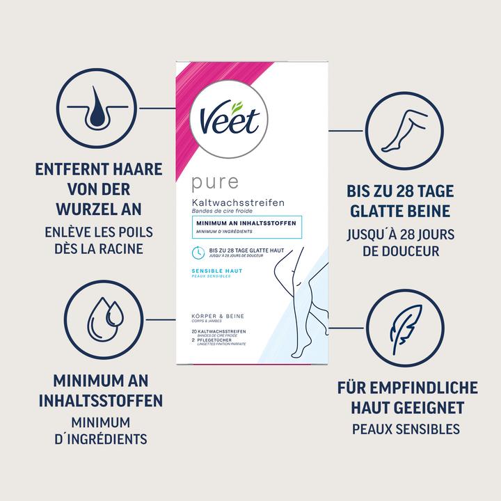 Image du produit Veet Bandes de Cire Froide Corps Peaux Sensibles Pure (446.50 ml, 20 x, 76 g)