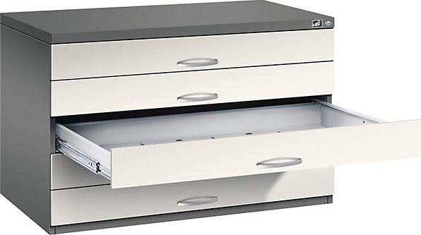 Produktbild C+P CP 7100 Planschrank vulkangrau, perlweiss 5 Schubladen 110,0 x 76,5 x 76,0 cm