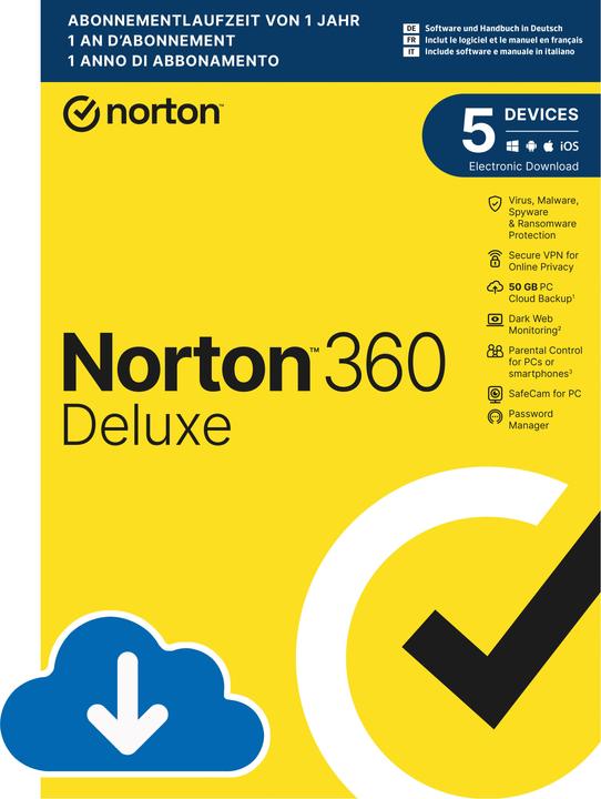 Norton 360 Deluxe (5 Utilisateur, 5 Périphériques/Utilisateurs, 12 mois)