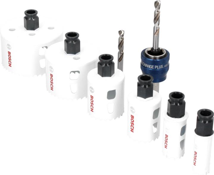 Immagine prodotto Bosch Professional Zubehör Set da elettricista da 9 pezzi, 4 seghe a tazza Progressor per legno e metallo (19 mm, 25 mm, 38 mm, 44 mm, 83 mm, 68 mm)