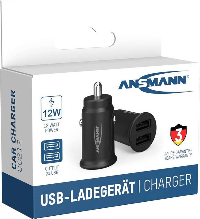 Immagine prodotto Ansmann Caricabatterie per auto 12-24V DC/1000mA/12W/KFZ/2xUSB/5V bl