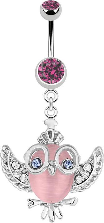 Produktbild Star Piercing Banane silber mit Anhänger Eule pink (Chirurgenstahl 316L, ohne Messing)