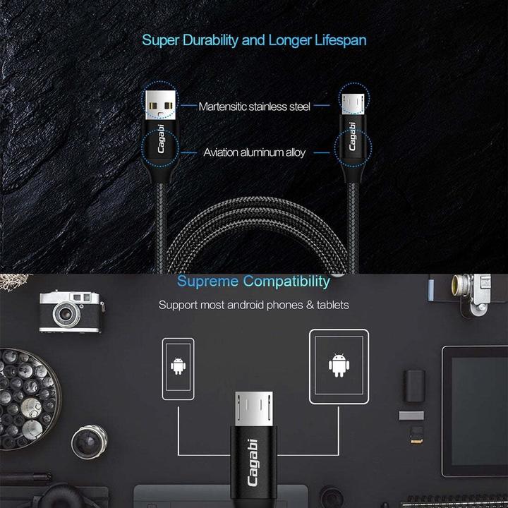 Image du produit Cagabi Cordon de charge Micro-USB, 3m, rond, couleur or (3 m)