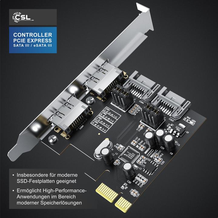 Actual product image CSL PCI Express interface card for SATA III / eSata III