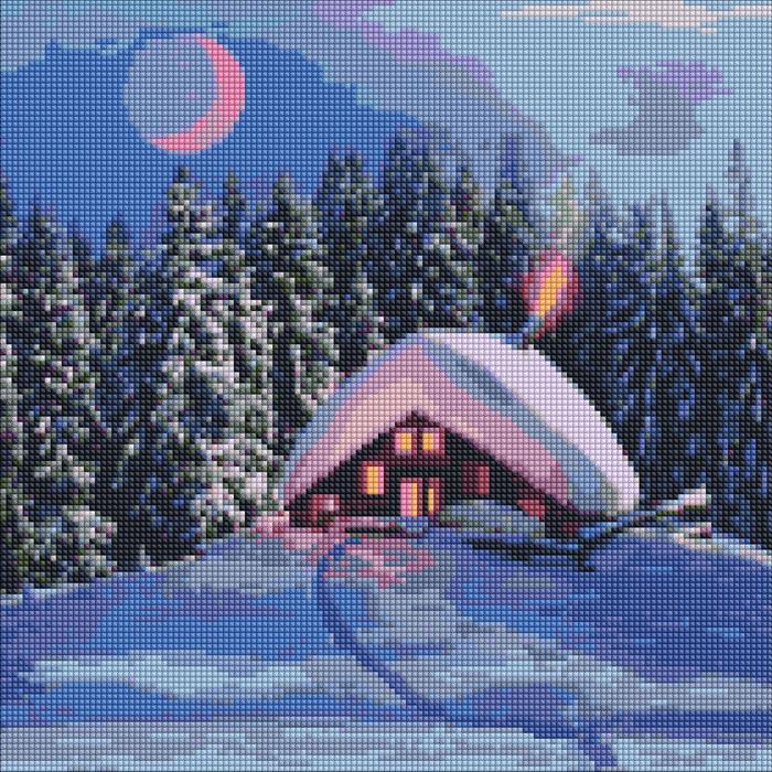 Productafbeelding Ideyka Diamond Painting - Besneeuwd huis met lijst 40 x 40 cm