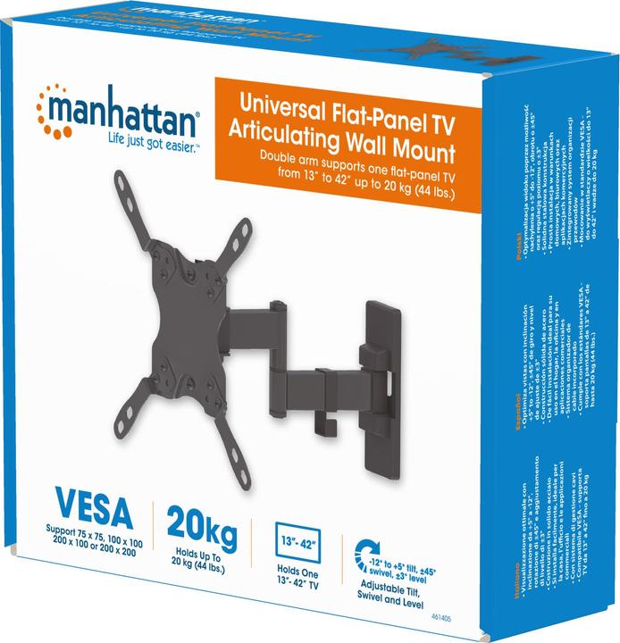 Produktbild Manhattan Universal TV-Wandhalterung, neig- und schwenkbar (Wand, 42", 20 kg)