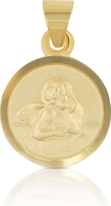 Muau Pendant medal angel yellow gold 750, 10mm (750/18K Gelbgold)
