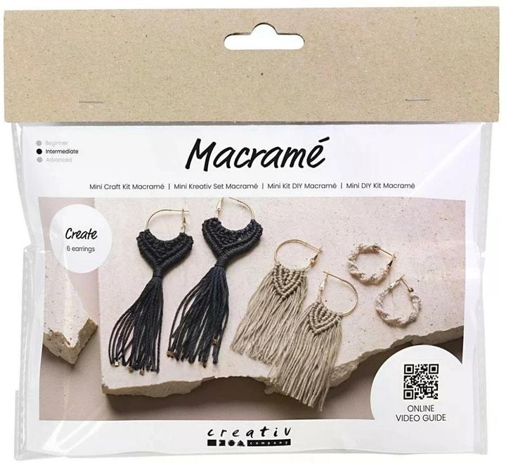 Produktbild Creativ Company Bastelset Macramé Ohrringe Schwarz/Olivbraun/Beige