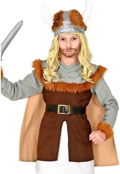 Produktbild Widmann Wikinger Kostüm Jungen Tunika mit Gürtel und Umhang, Beinstulpen, Helm (140)