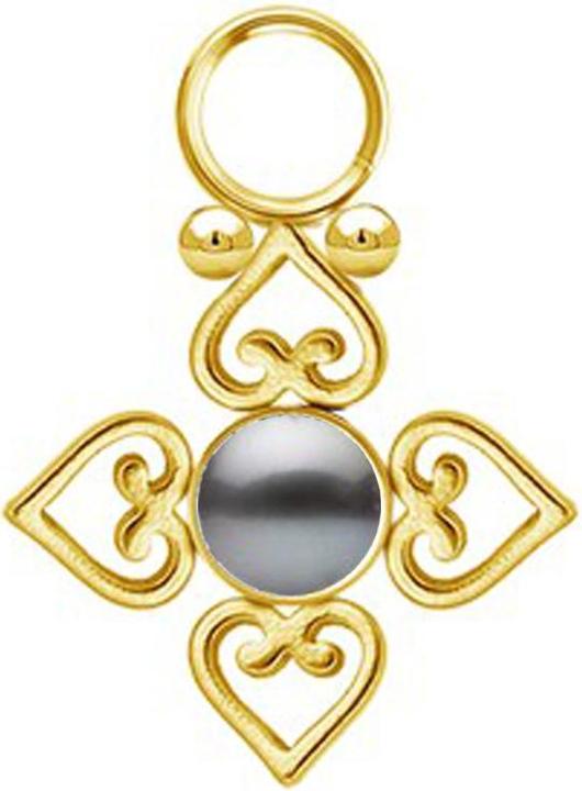 Produktbild Star Piercing Anhänger vergoldet Perle schwarz vier filigrane Herzen (ohne Messing, Chirurgenstahl 316L)